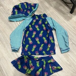 UVSkinz Girls' Pineapple Blue Rashguard Swim Set